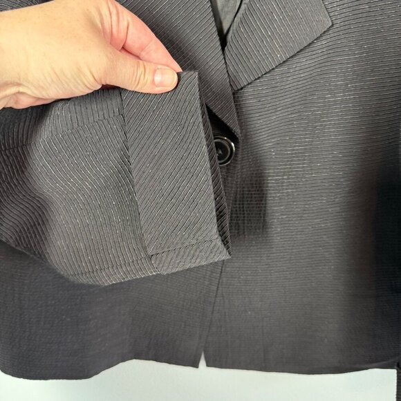 Elie Tahari Womens Black Textured 2 Button Lined Blazer Large Folded Cuffs - Picture 7 of 10